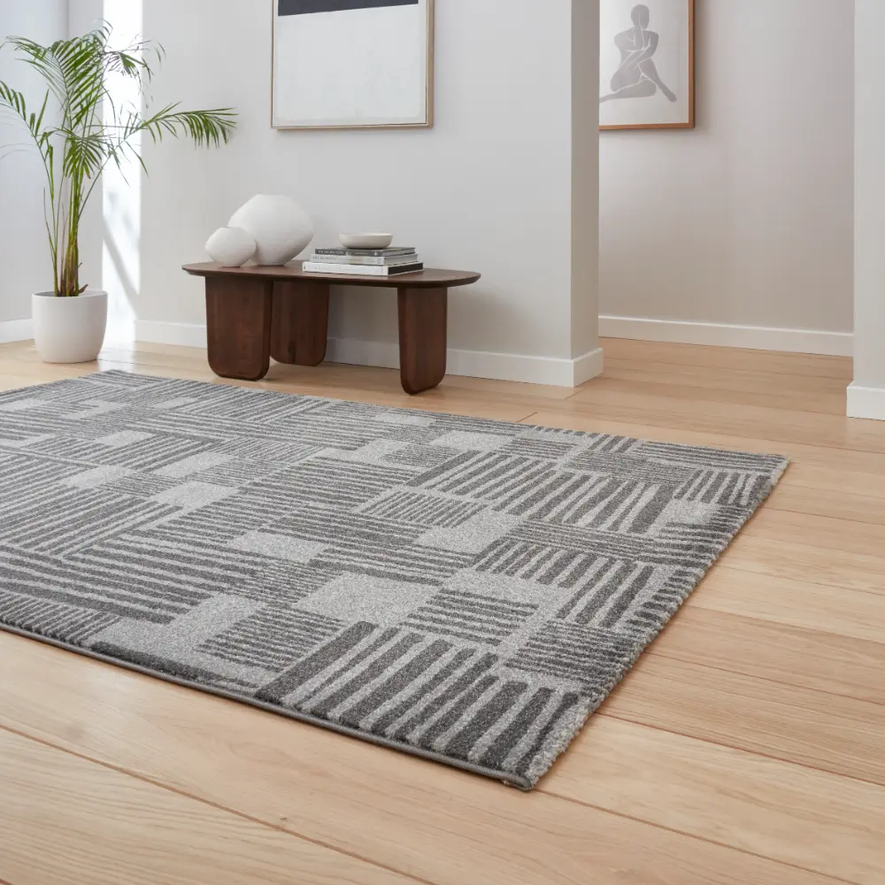 Catherine Lansfield Blocks Modern Abstract Dark Grey Rug - Image 2