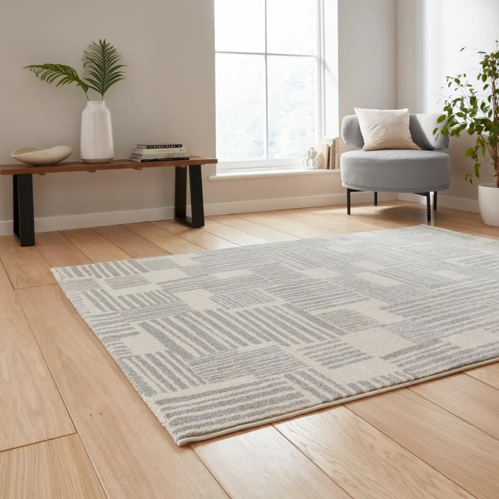 Catherine Lansfield Blocks Modern Abstract Grey  Rug - Image 2