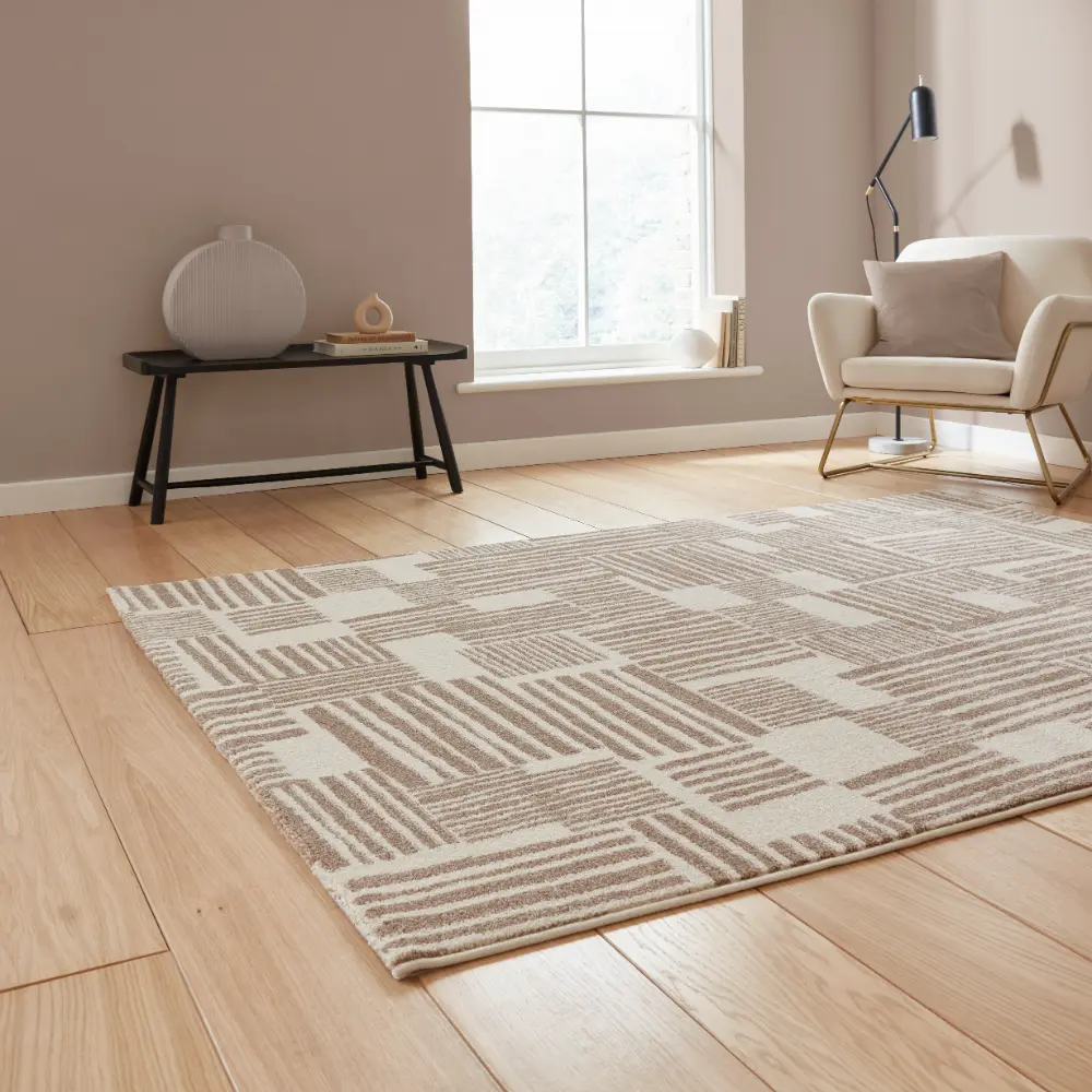 Catherine Lansfield Blocks Modern Abstract Natural Rug - Image 2