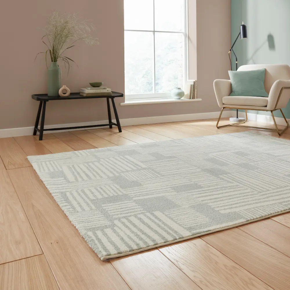 Catherine Lansfield Blocks Modern Abstract Sage Green Rug - Image 2