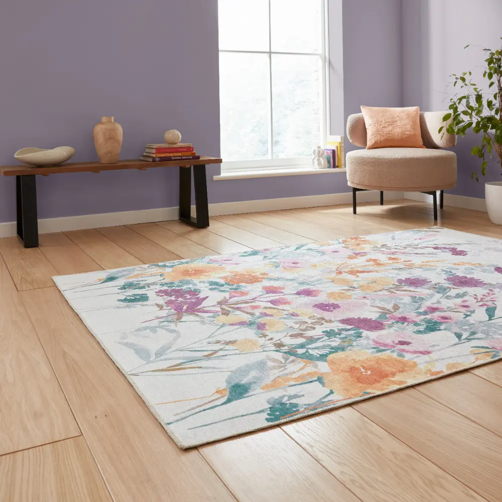 Catherine Lansfield Country Floral Yellow Rug - Image 2