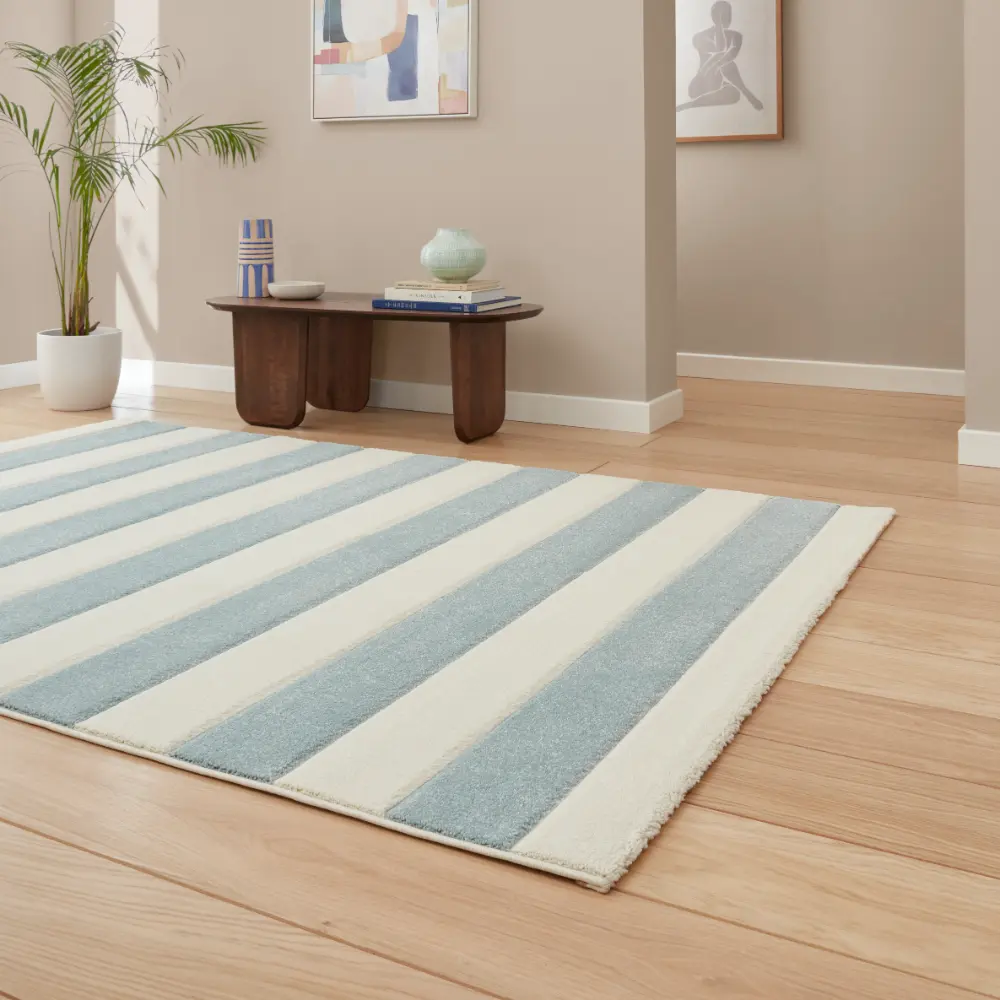 Catherine Lansfield Cove Stripe Modern Linear Blue Rug - Image 2