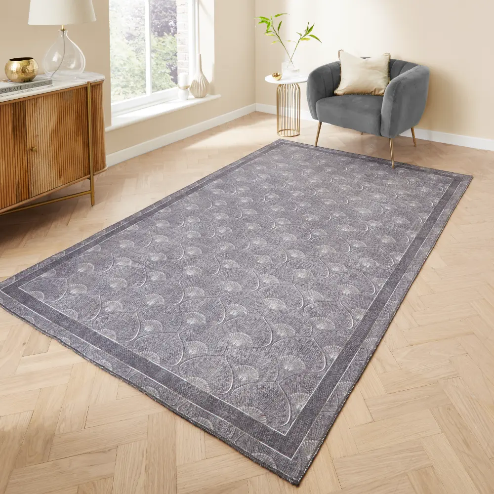 Catherine Lansfield Deco Peacock Washable Grey Rug