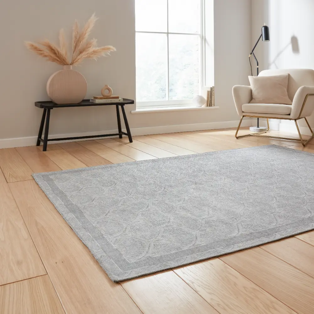 Catherine Lansfield Deco Peacock Washable Silver Rug - Image 2