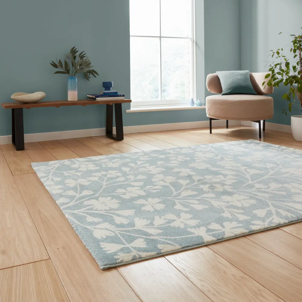 Catherine Lansfield Grace Floral Blue Rug - Image 2