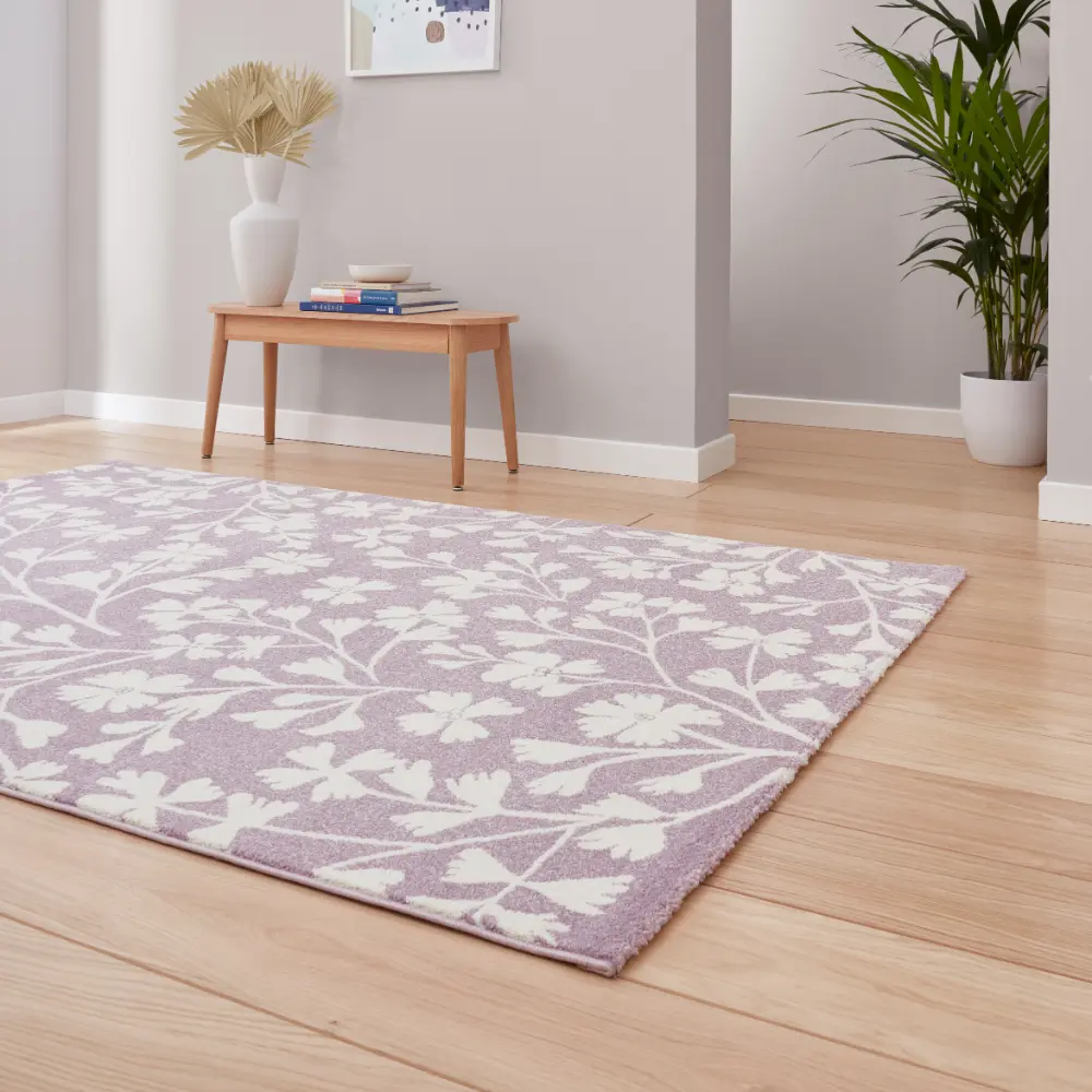 Catherine Lansfield Grace Floral Lilac Rug - Image 2
