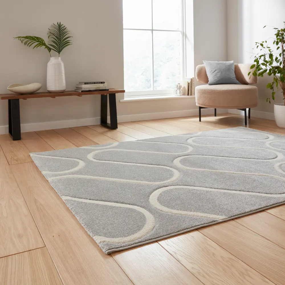 Catherine Lansfield Linear Curve Modern Geometric Grey Rug - Image 2