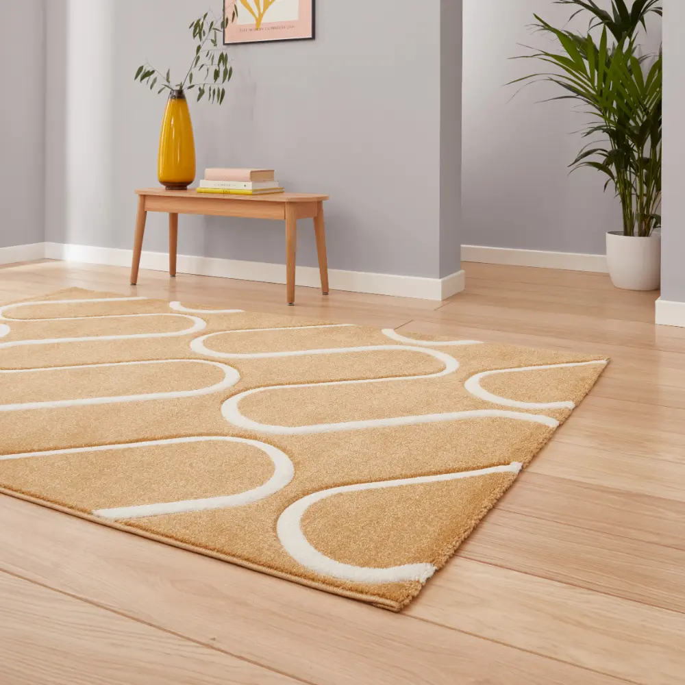 Catherine Lansfield Linear Curve Modern Geometric Ochre Rug - Image 2