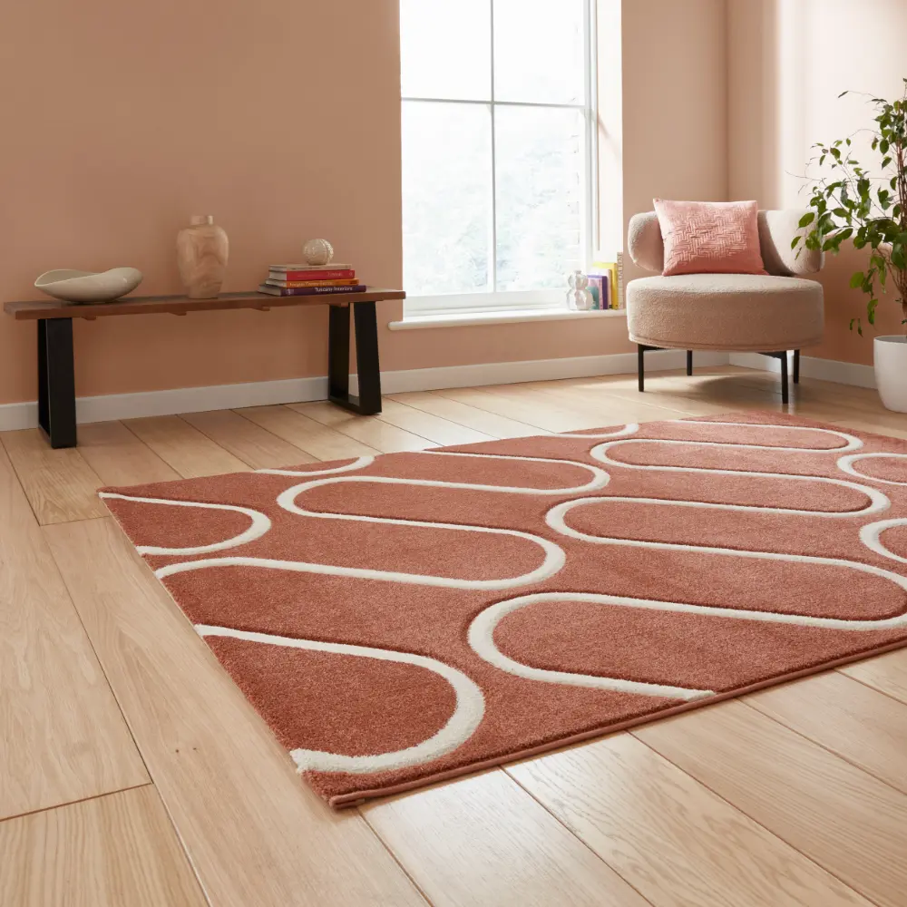 Catherine Lansfield Linear Curve Modern Geometric Terracotta Rug - Image 2