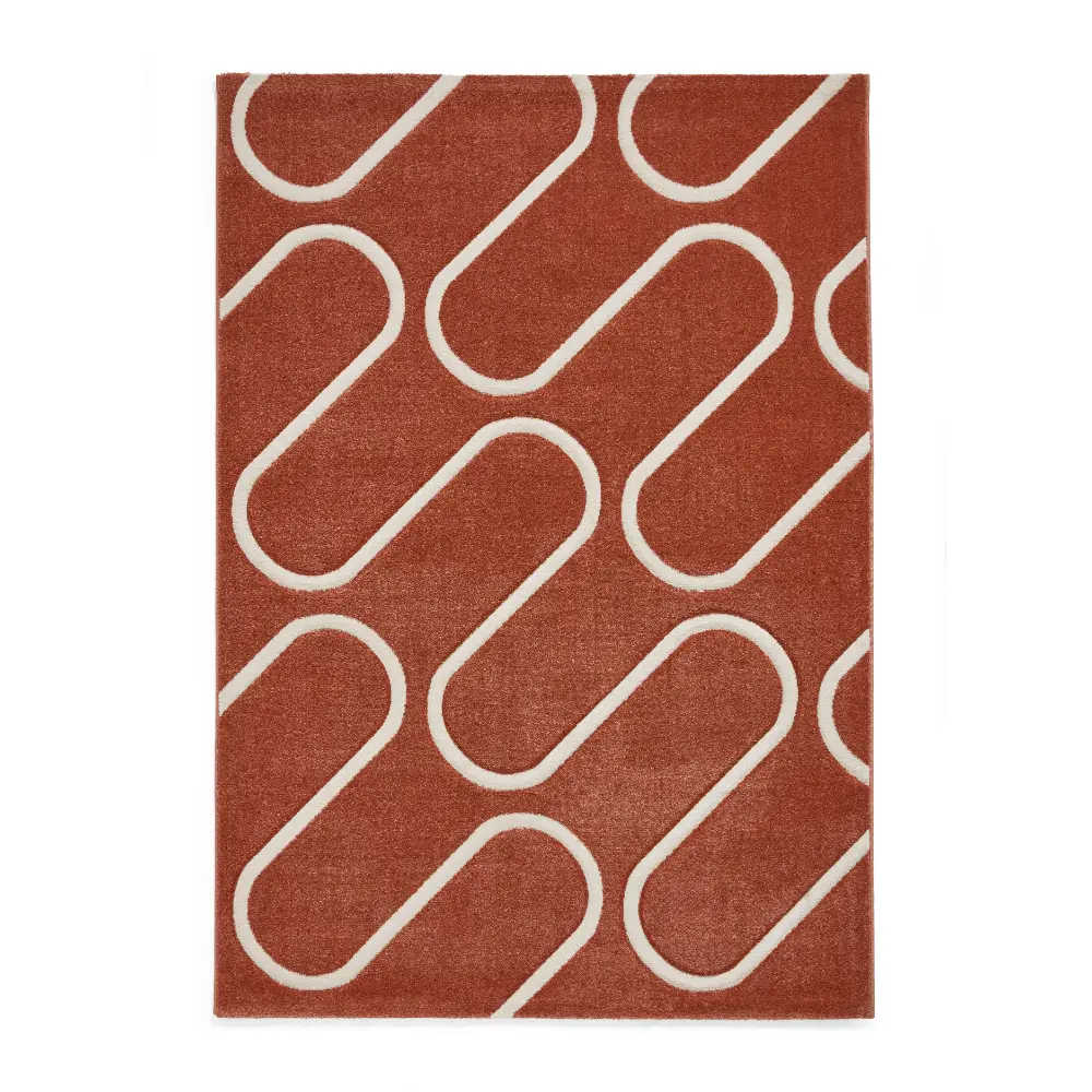Catherine Lansfield Linear Curve Modern Geometric Terracotta Rug - Image 3
