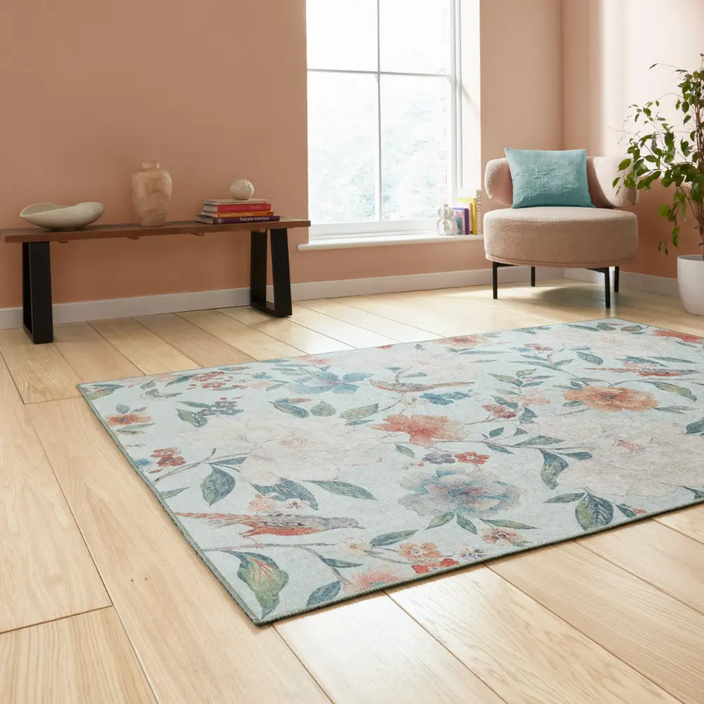Catherine Lansfield Pipa Floral Blue Rug - Image 2