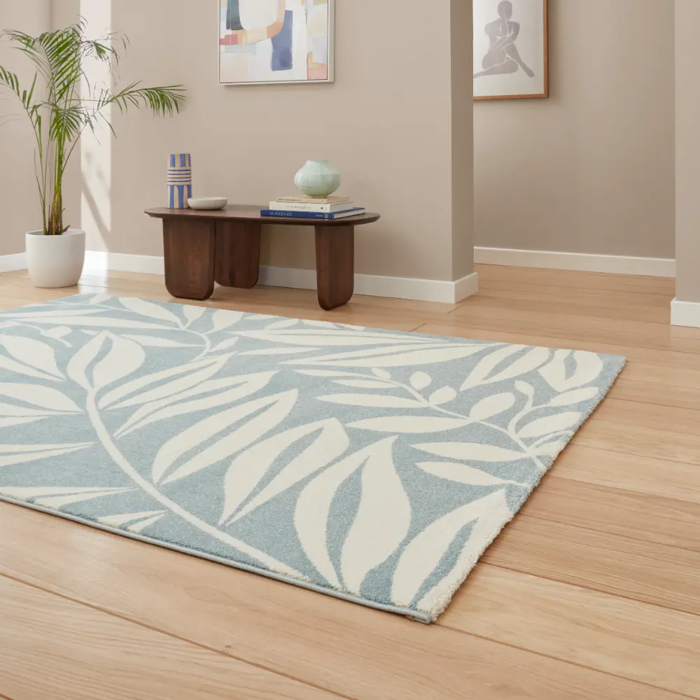 Catherine Lansfield Sorral Leaves Botanical Blue Rug - Image 2