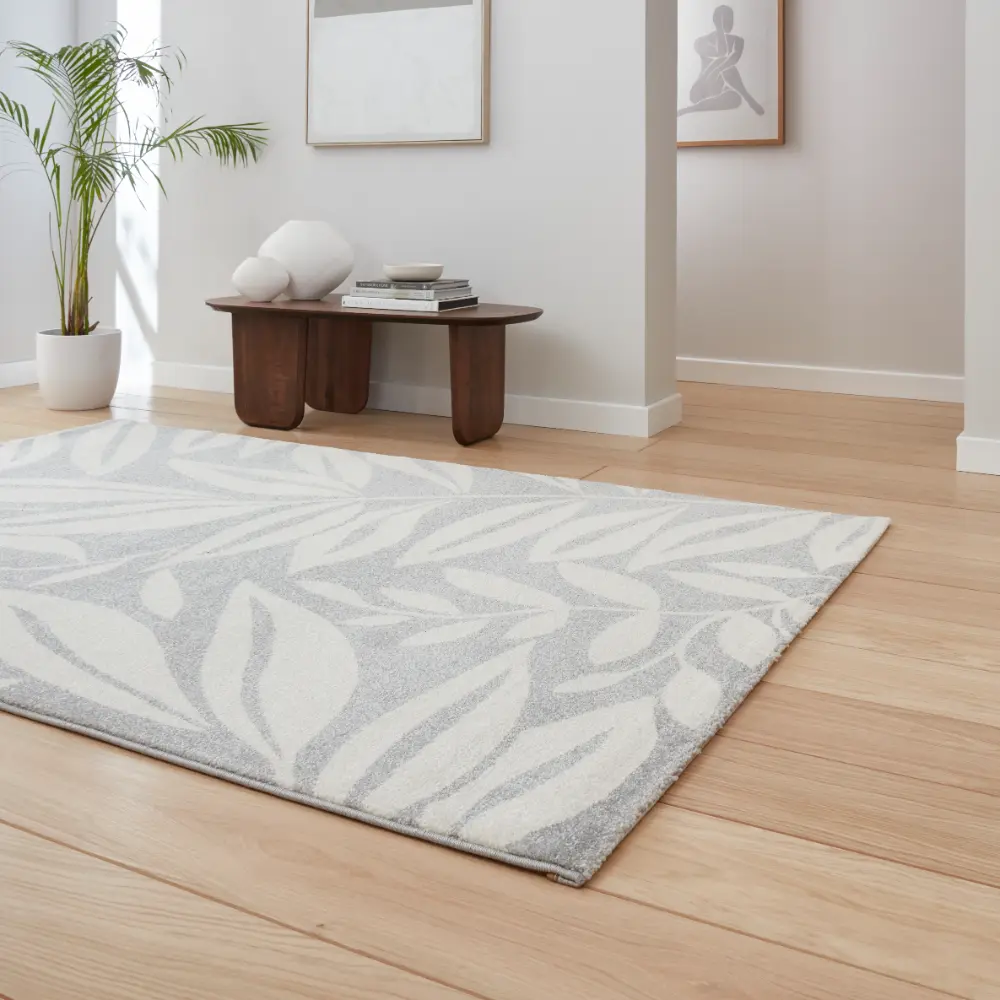 Catherine Lansfield Sorral Leaves Botanical Grey Rug - Image 2