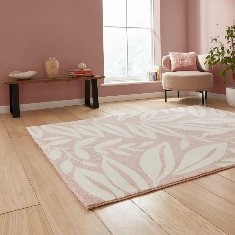 Catherine Lansfield Sorral Leaves Botanical Rose Rug - Image 2