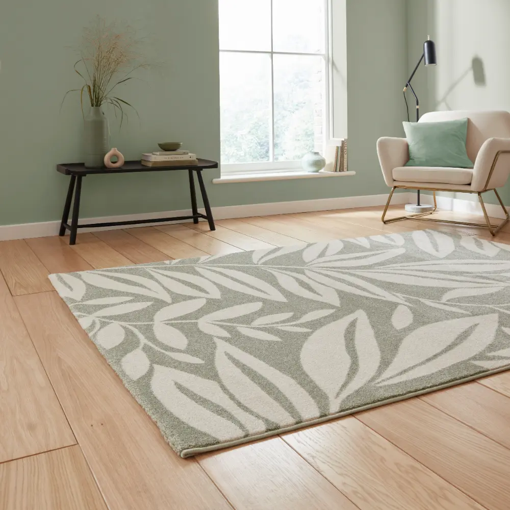 Catherine Lansfield Sorral Leaves Botanical Sage Green Rug - Image 2