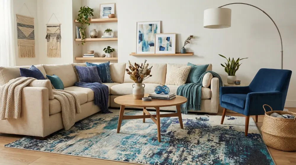 Celestial CES02 Ivory Teal Blue Rug - Image 13