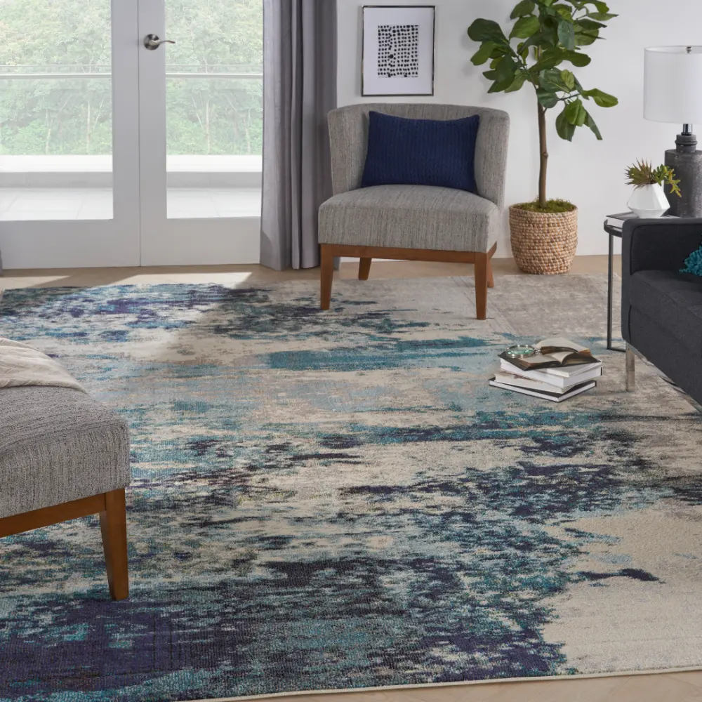 Celestial CES02 Ivory Teal Blue Rug - Image 2