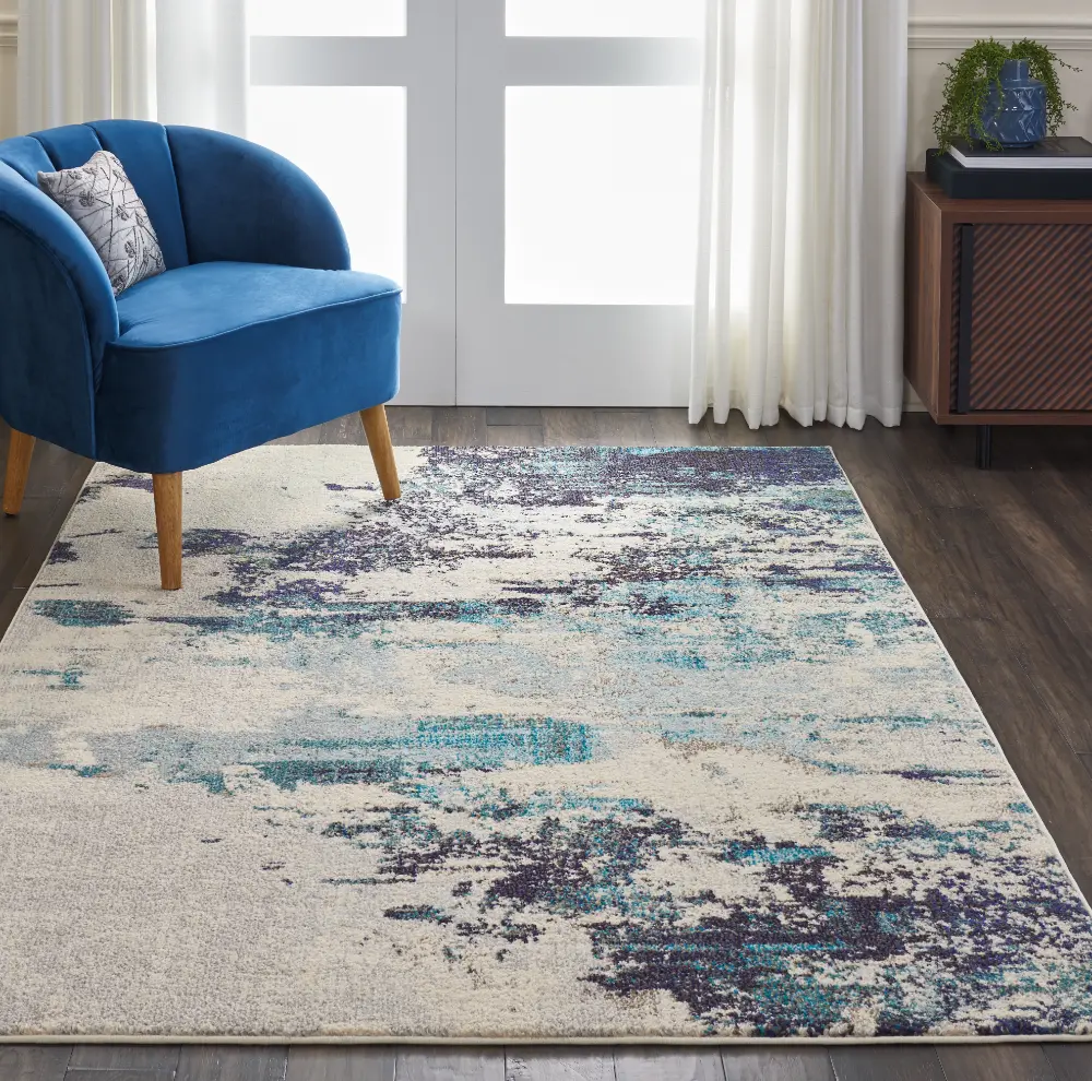 Celestial CES02 Ivory Teal Blue Rug - Image 5