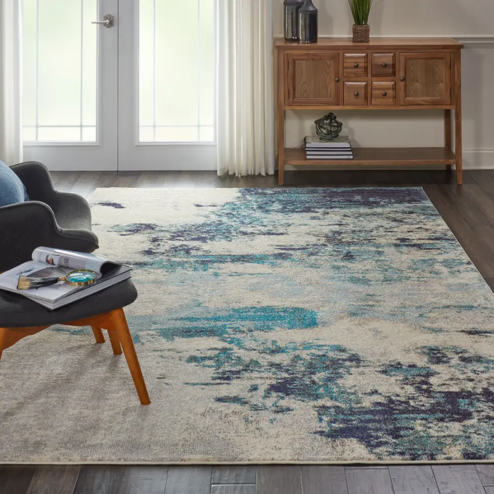 Celestial CES02 Ivory Teal Blue Rug - Image 7