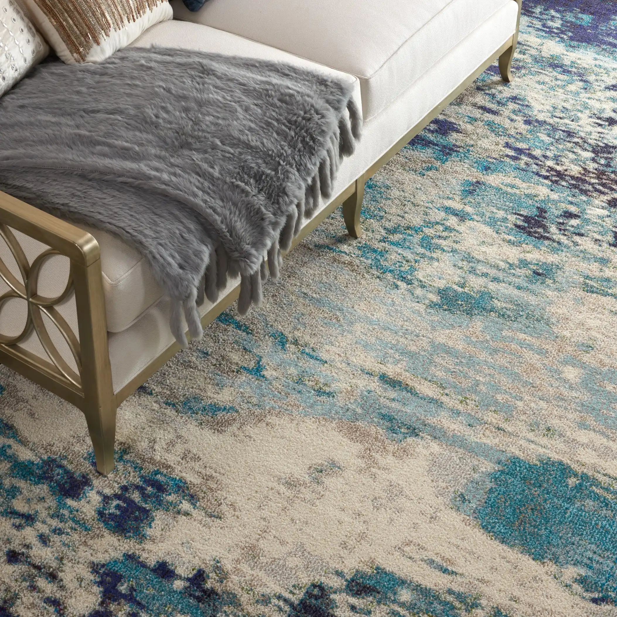 Celestial CES02 Ivory Teal Blue Rug - Image 8