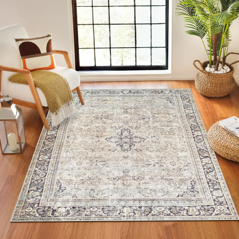Darling Becki Owens X Livabliss Machine Washable Oriental Boho Warm Grey/Khaki Rug - Image 2