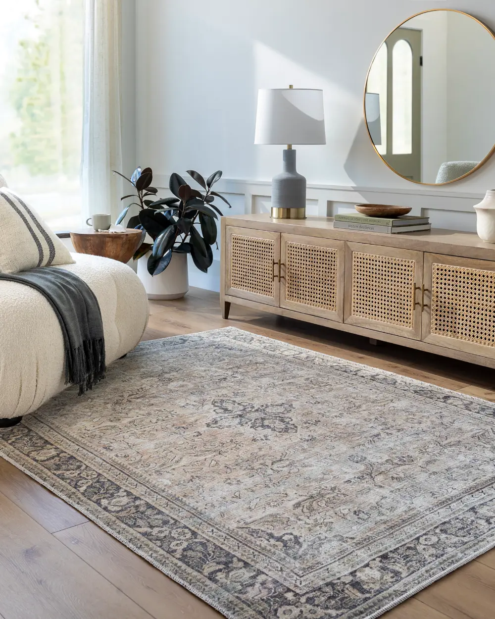 Darling Becki Owens X Livabliss Machine Washable Oriental Boho Warm Grey/Khaki Rug - Image 3