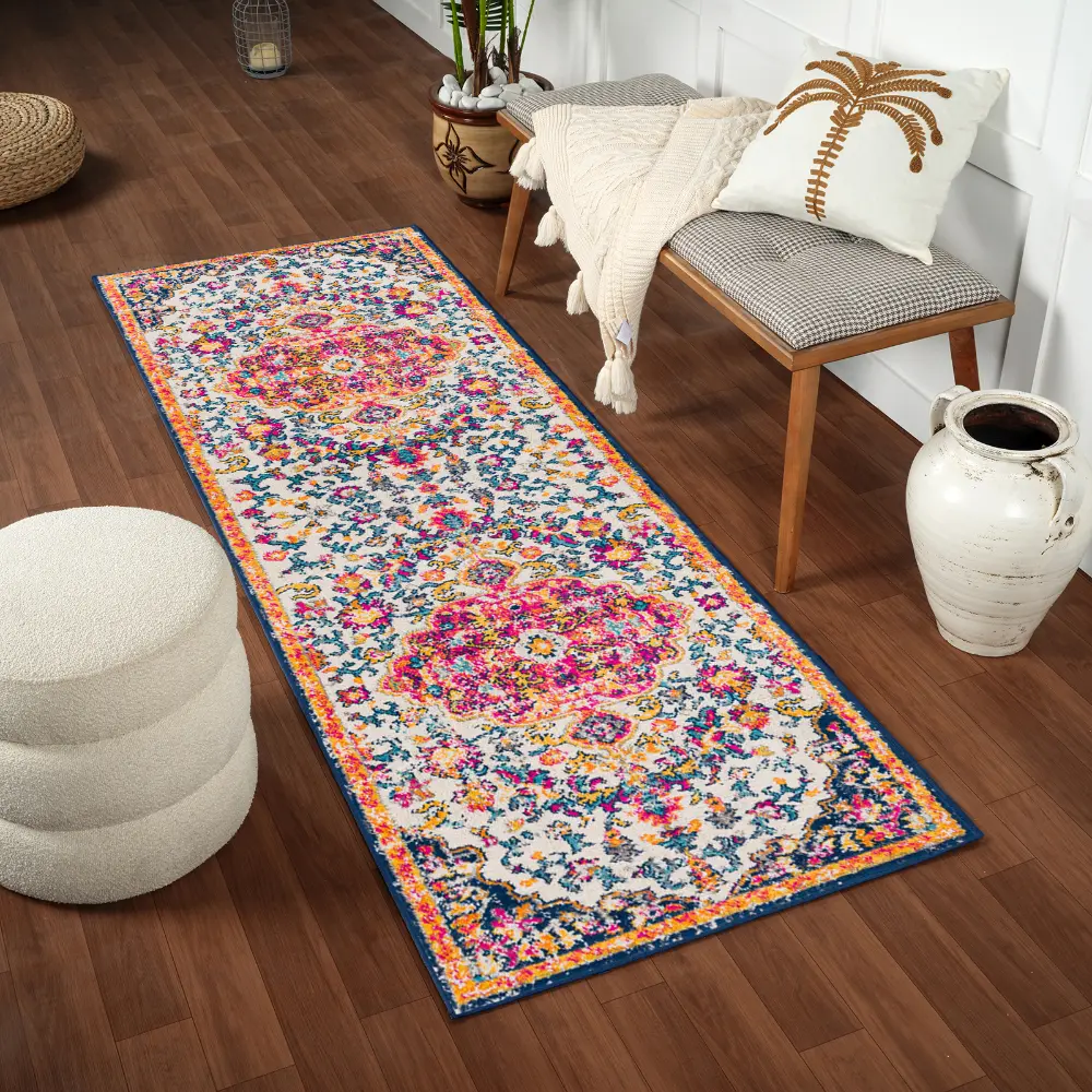 Chinu Vintage Oriental Boho Bright Pink Rug - Image 2