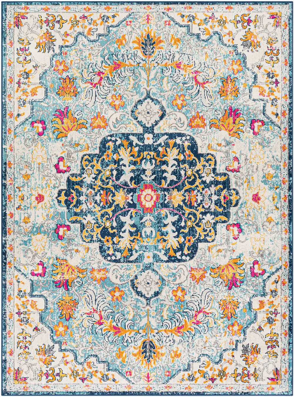 Chinu Vintage Oriental Boho Sky Blue/Saffron Rug - Image 3