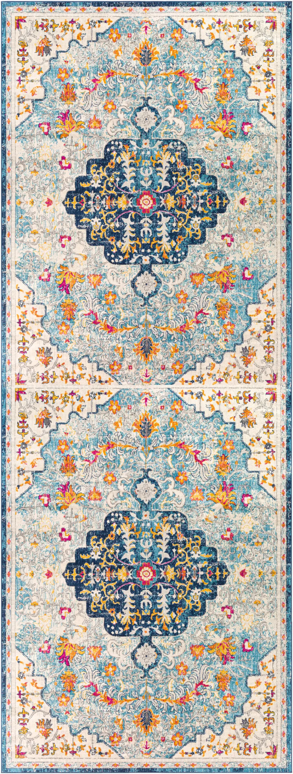 Chinu Vintage Oriental Boho Sky Blue/Saffron Rug - Image 4
