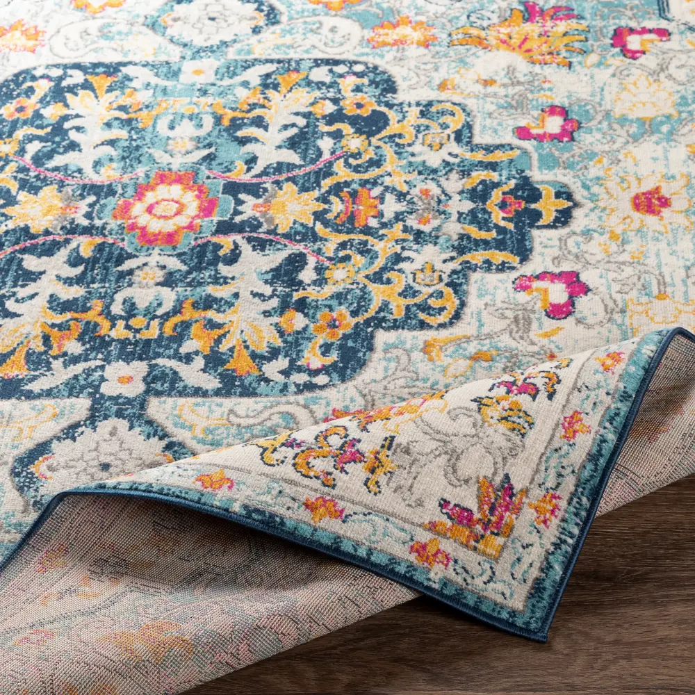 Chinu Vintage Oriental Boho Sky Blue/Saffron Rug - Image 5