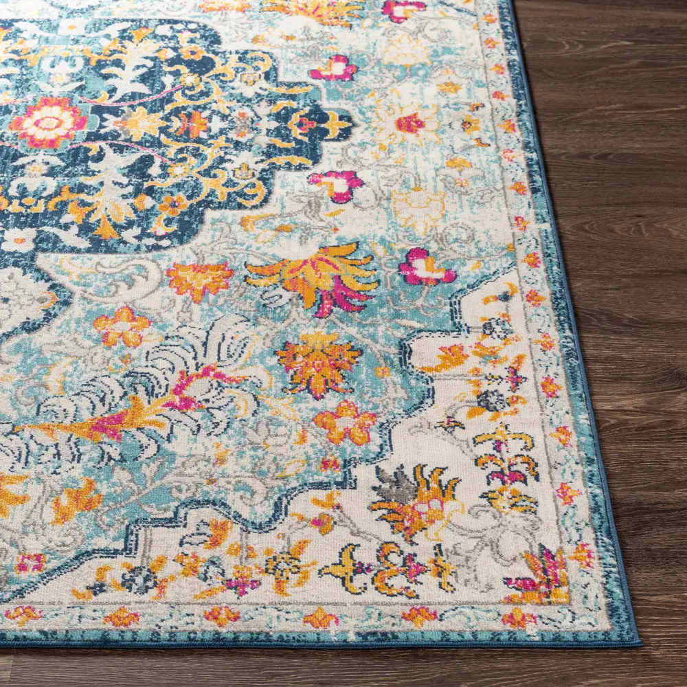 Chinu Vintage Oriental Boho Sky Blue/Saffron Rug - Image 6