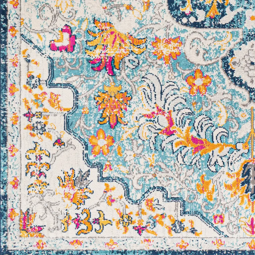 Chinu Vintage Oriental Boho Sky Blue/Saffron Rug - Image 7