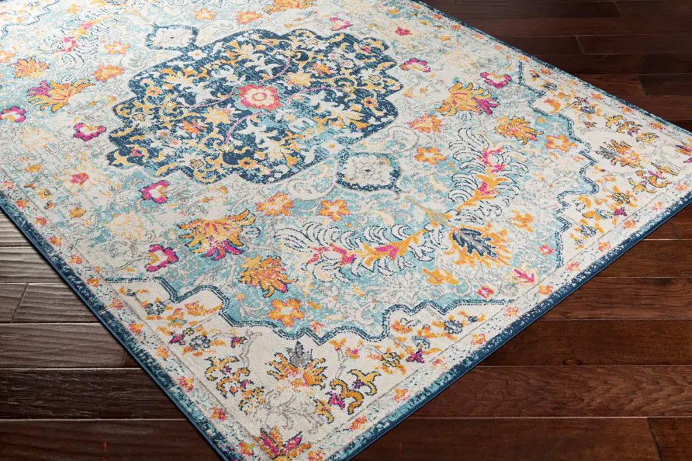 Chinu Vintage Oriental Boho Sky Blue/Saffron Rug - Image 9