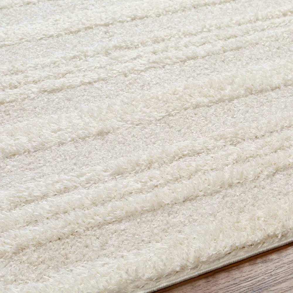 Chumini Shaggy Modern Plush Pile Cream Striped Rug - Image 3