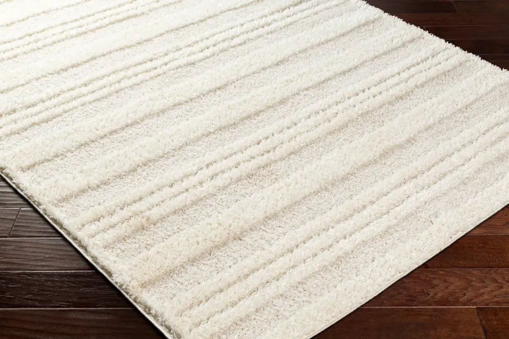 Chumini Shaggy Modern Plush Pile Cream Striped Rug - Image 5