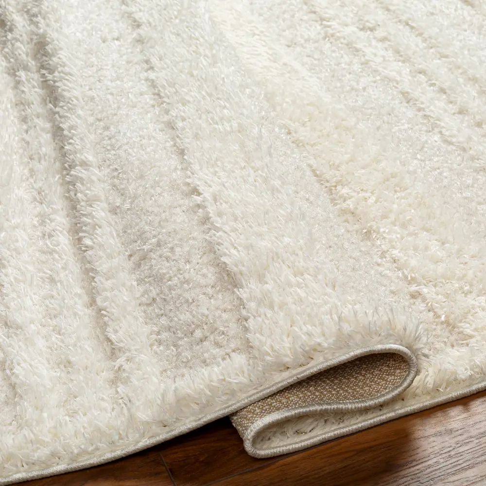 Chumini Shaggy Modern Plush Pile Cream Striped Rug - Image 6