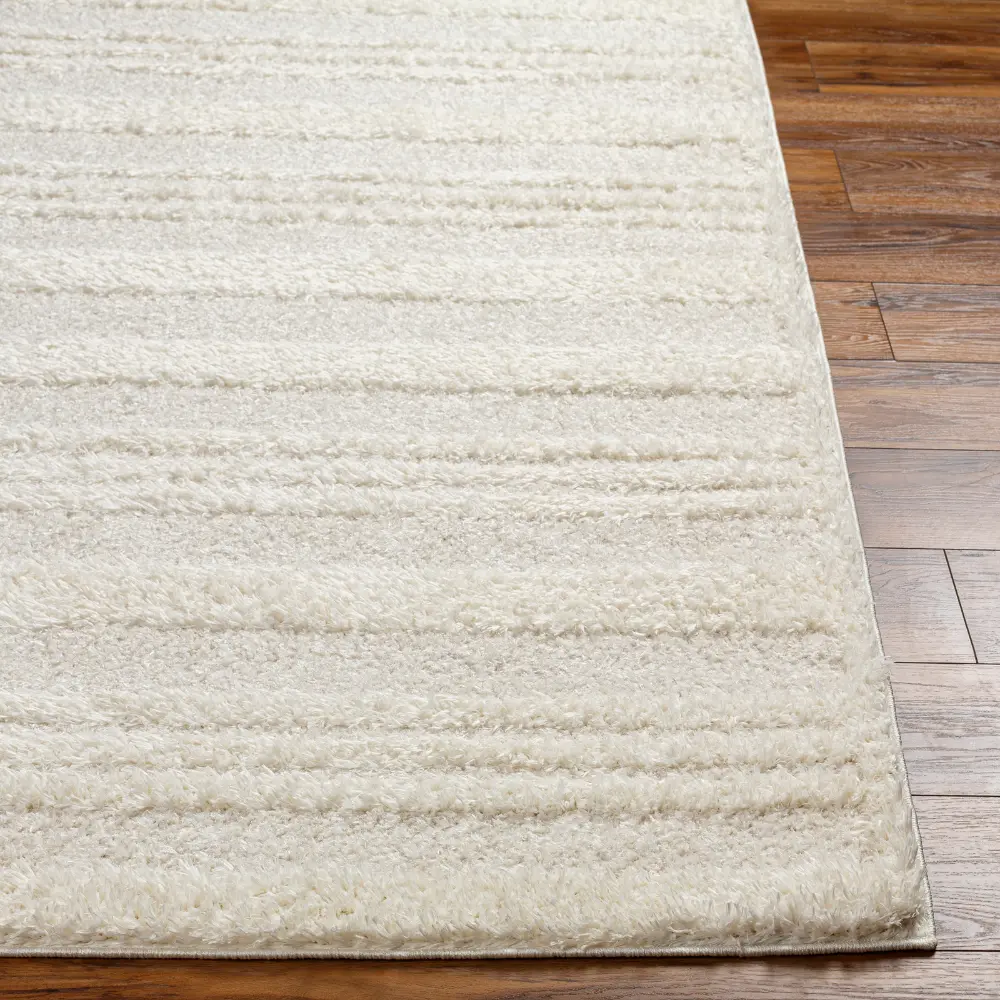 Chumini Shaggy Modern Plush Pile Cream Striped Rug - Image 7
