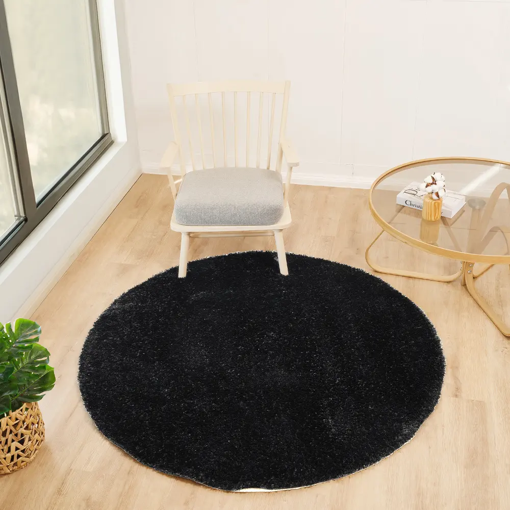 Claire Shaggy Solid Color Plush Pile Black Rug - Image 7