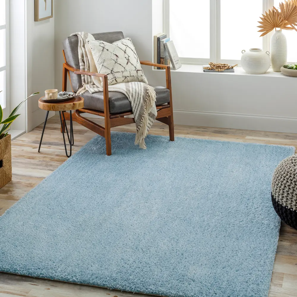 Claire Shaggy Solid Color Plush Pile Denim Rug - Image 2