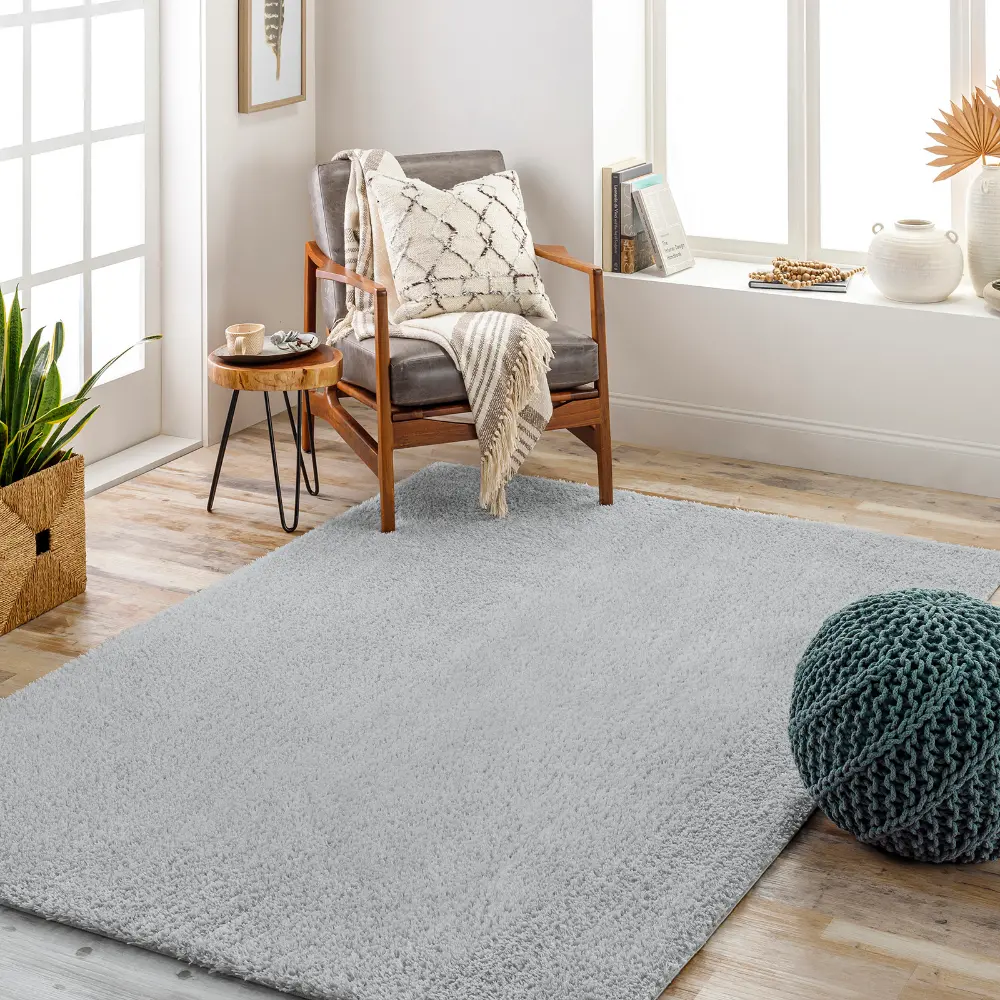 Claire Shaggy Solid Color Plush Pile Grey Rug - Image 2