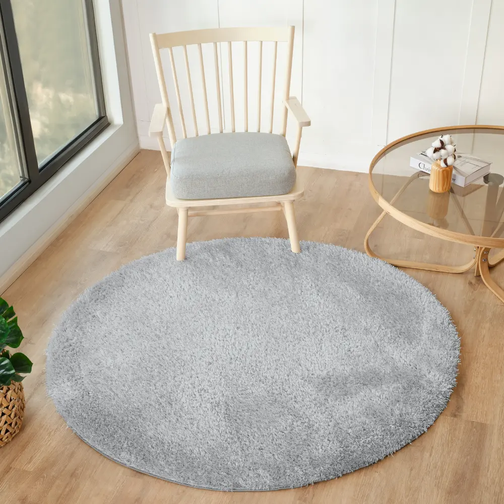 Claire Shaggy Solid Color Plush Pile Grey Rug - Image 8