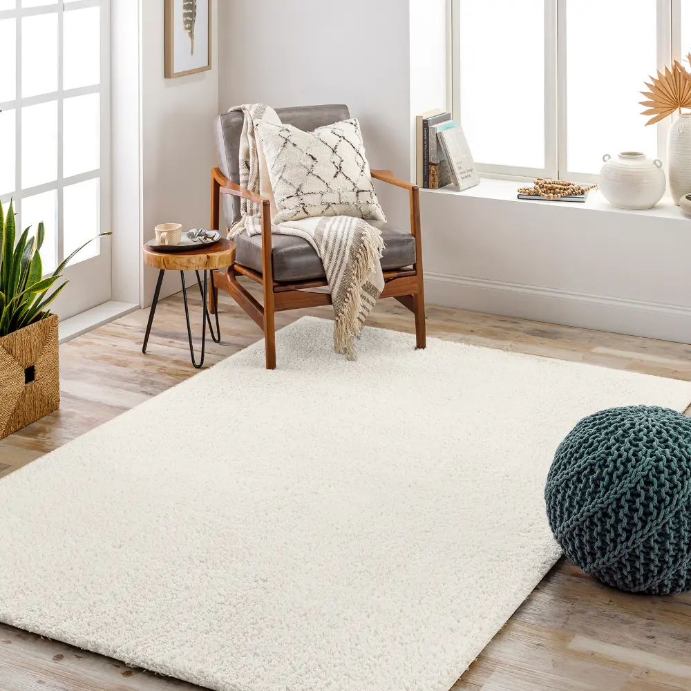 Claire Shaggy Solid Color Plush Pile Light Beige Rug - Image 2
