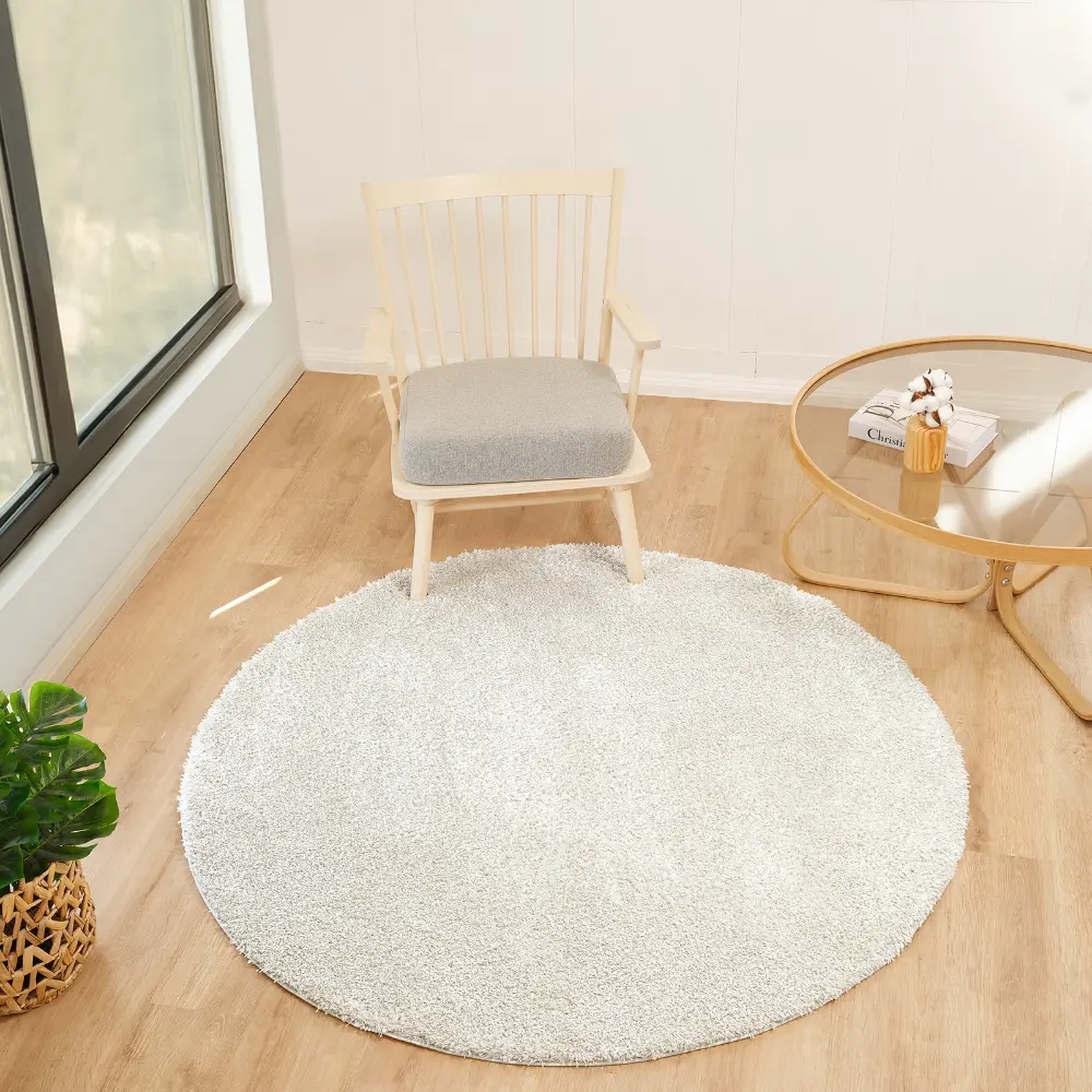 Claire Shaggy Solid Color Plush Pile Light Beige Rug - Image 6