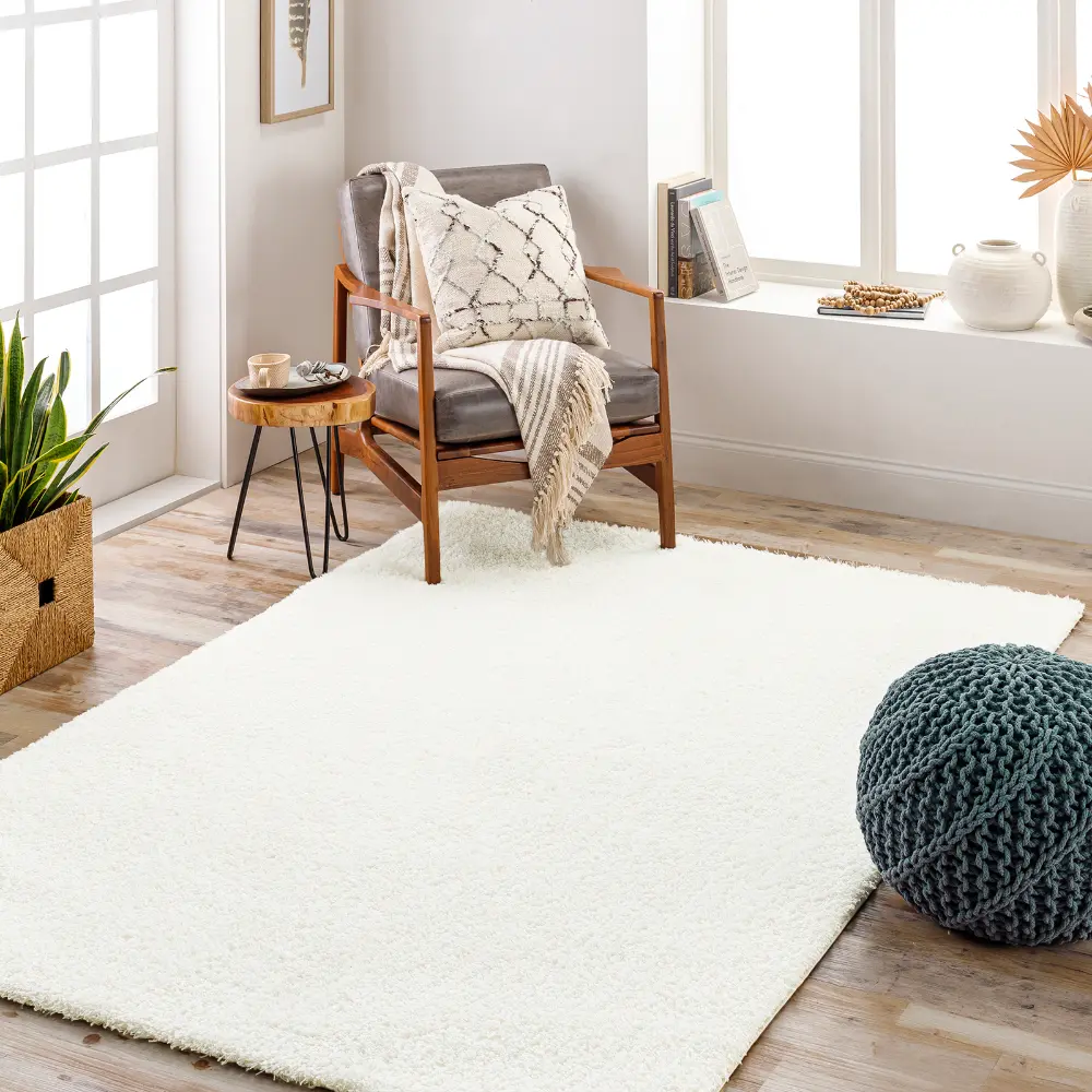 Claire Shaggy Solid Color Plush Pile Off-White Rug - Image 2
