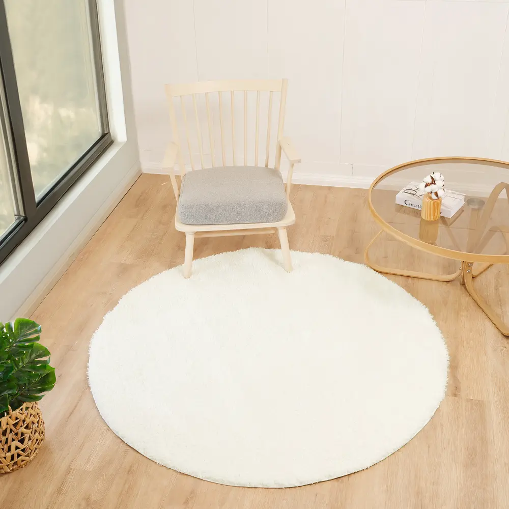 Claire Shaggy Solid Color Plush Pile Off-White Rug - Image 3