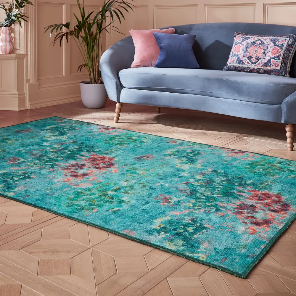 Clarke & Clarke Fiore Rose Teal Washable