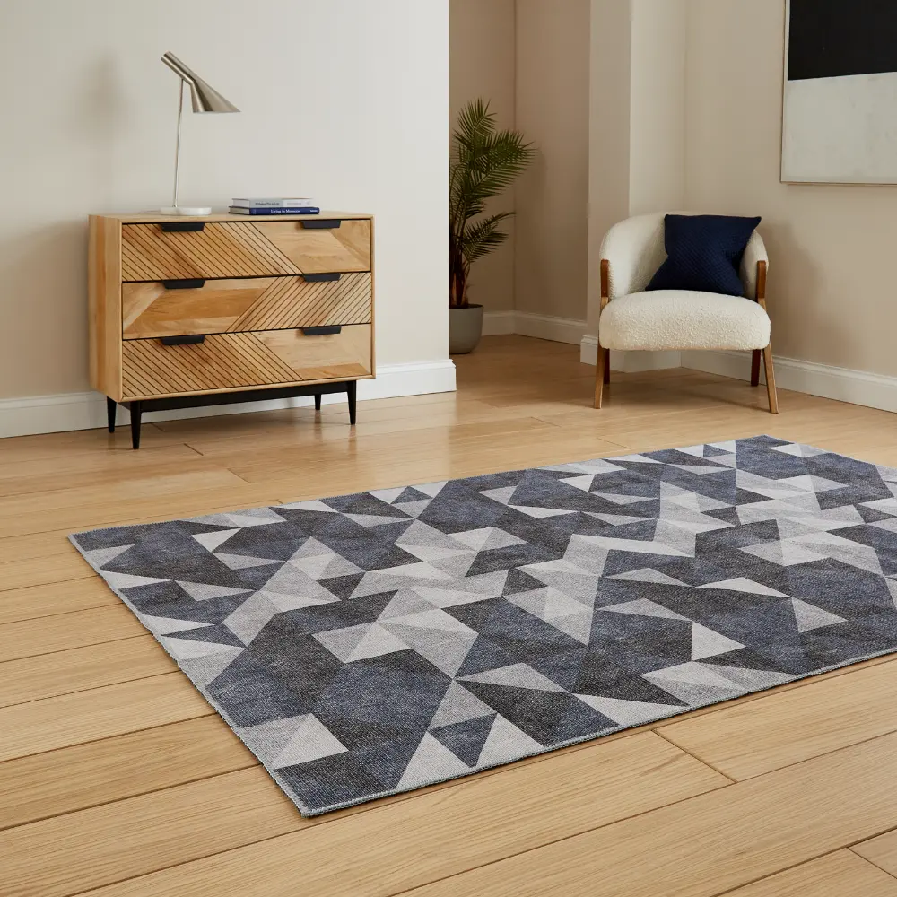 Coral H1057 Blue/Grey Modern Washable Rug - Image 2