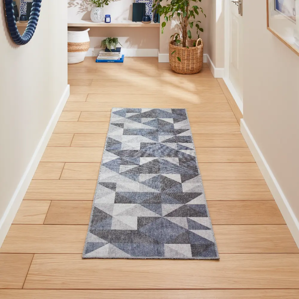 Coral H1057 Blue/Grey Modern Washable Rug - Image 3