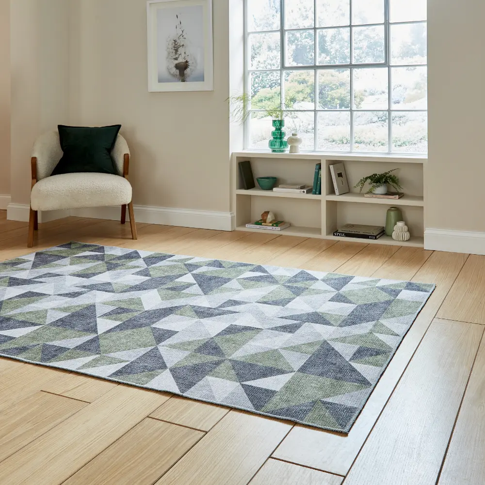 Coral H1057 Green/Grey Modern Washable Rug - Image 2