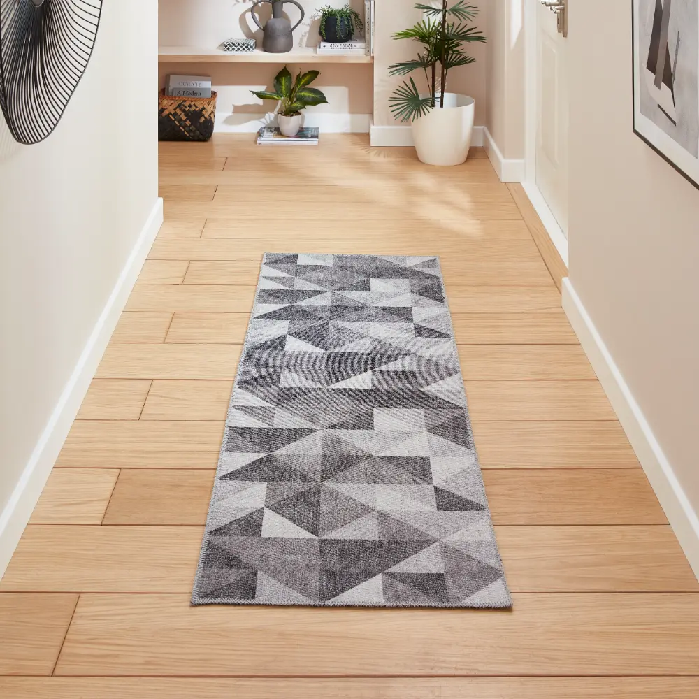 Coral H1057 Grey Modern Washable Rug - Image 3